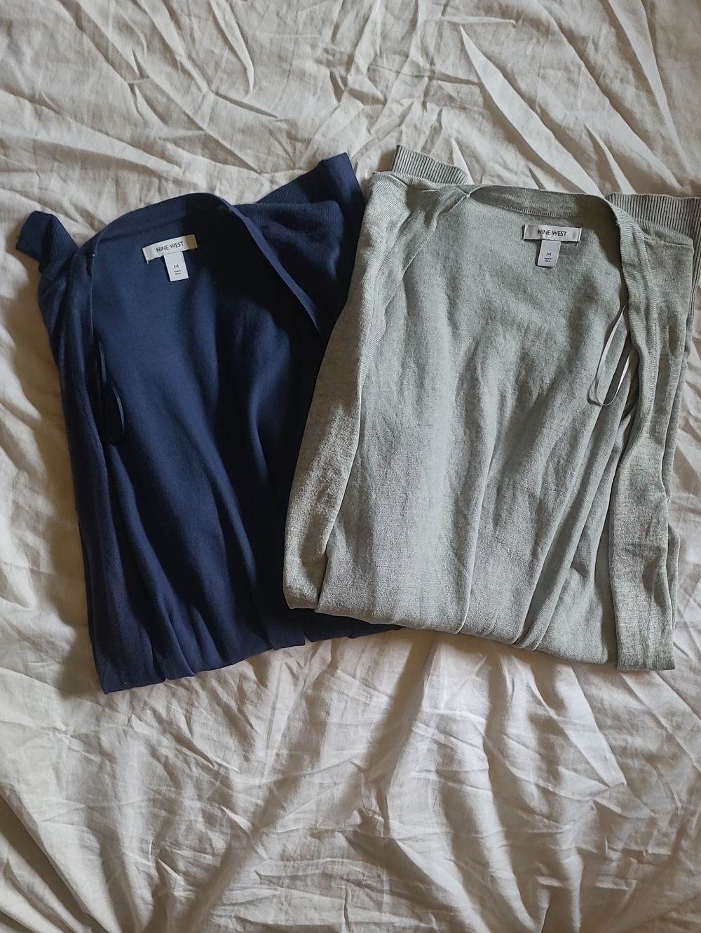 Nine West Navy and Light Gray Slouchy Open-Front Cardigans